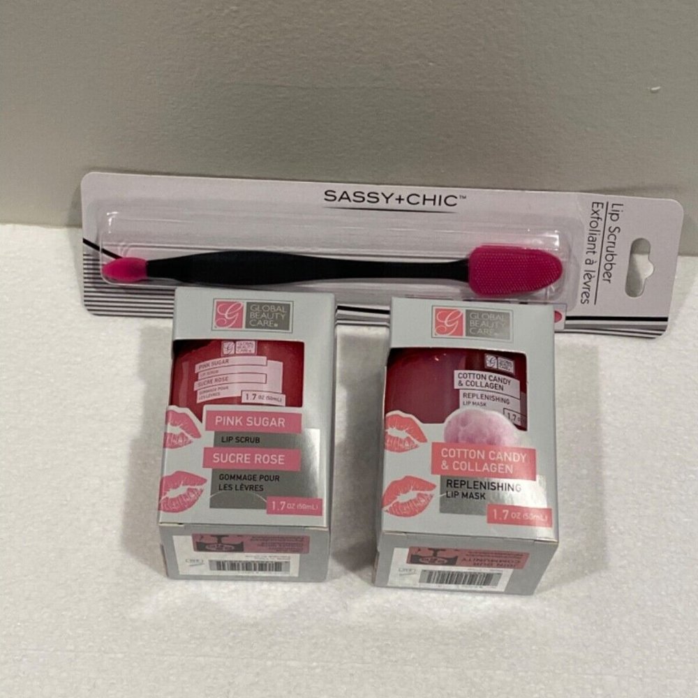 Global beauty care lip scrub lip mask & lip scrubber set pink sugar cotton candy